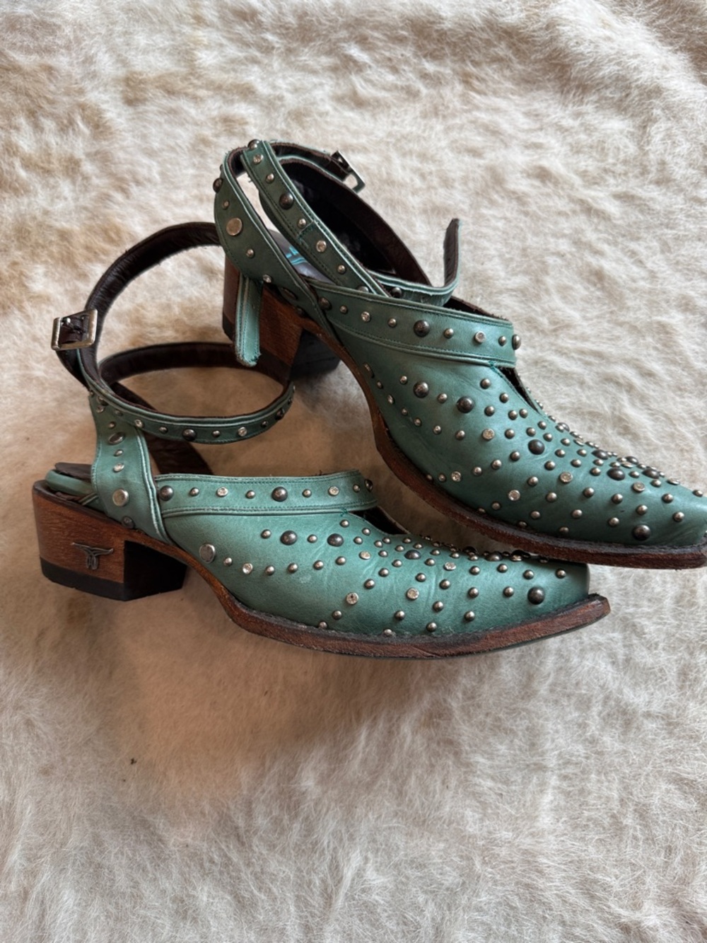 Lane Teal Studded Leather Strappy Boots for Women